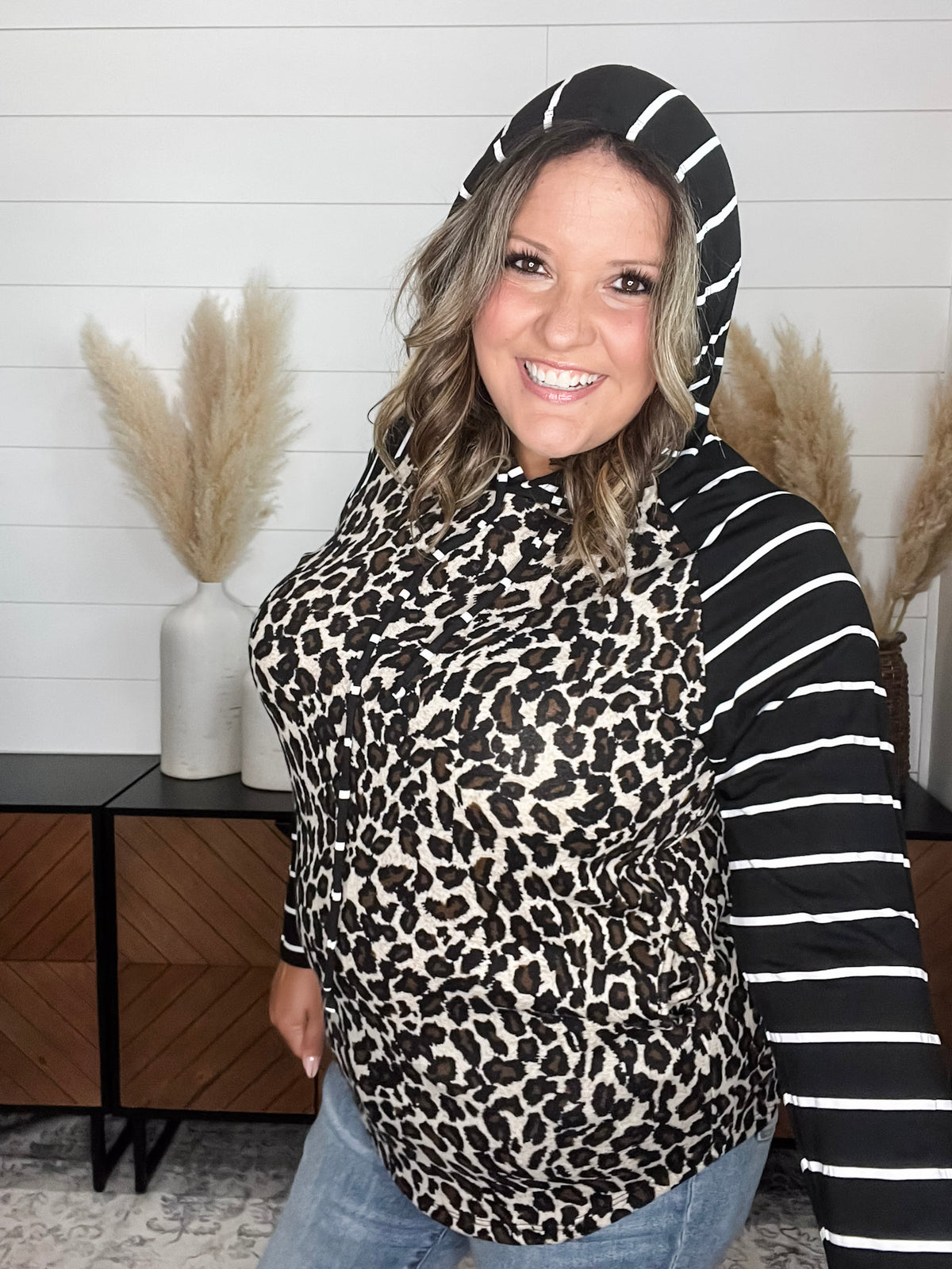 "Caged" Animal Print with Stripe Accent Hoodie