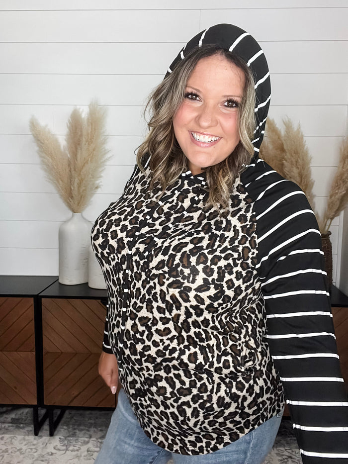 "Caged" Animal Print with Stripe Accent Hoodie