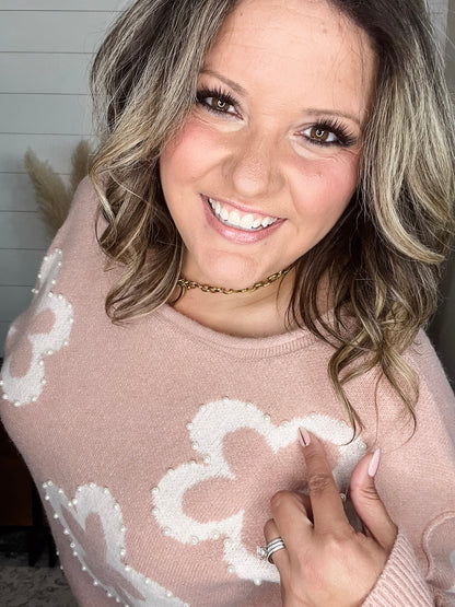 "Cartwright" Floral Print Pearl Embellished Sweater