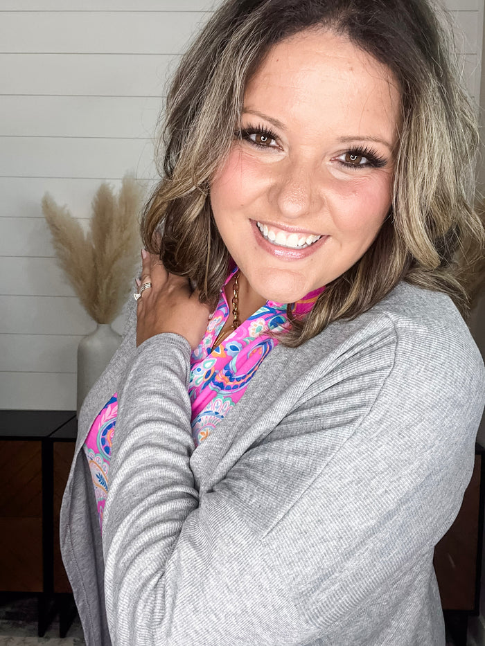 Dear Scarlett Ribbed Cardigan (Heather Grey)