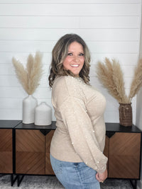 "Discreet" Long Sleeve Pearl Embellished Balloon Sleeve Sweater