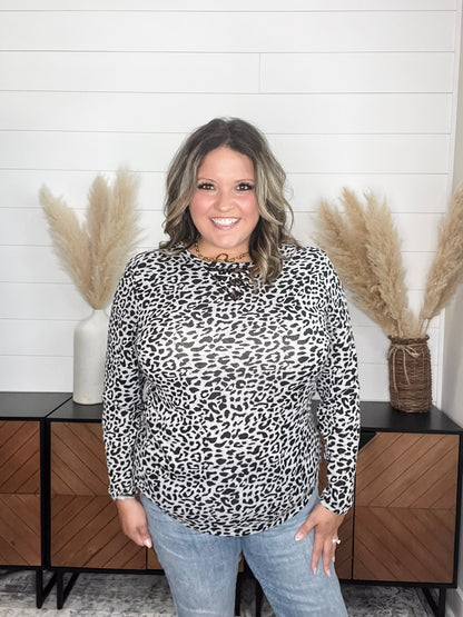 "Dixie" Animal Print Long Sleeve with Criss Cross Design (Grey)