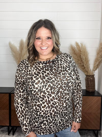 "Dixie" Animal Print Long Sleeve with Criss Cross Design (Beige)