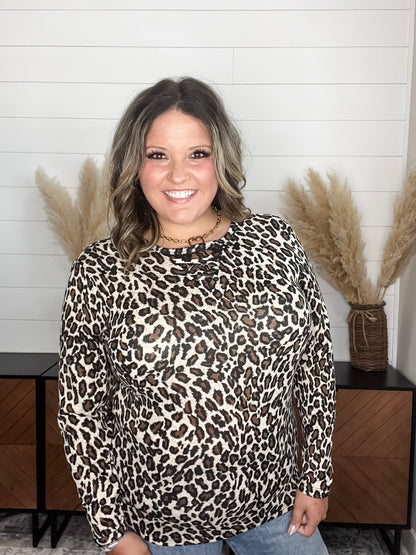 "Dixie" Animal Print Long Sleeve with Criss Cross Design (Beige)
