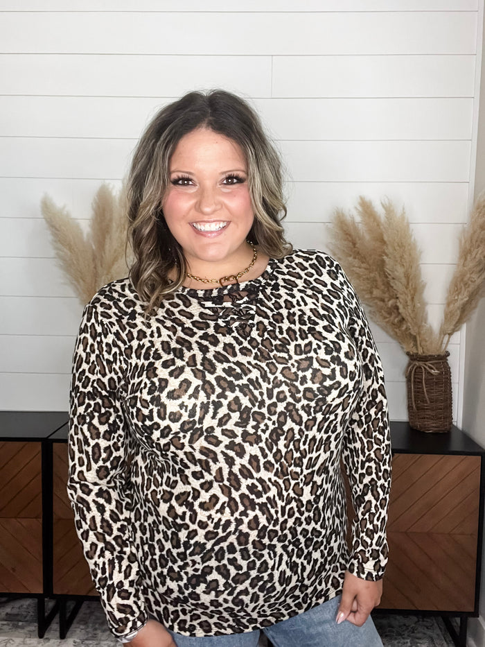 "Dixie" Animal Print Long Sleeve with Criss Cross Design (Beige)