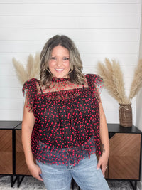"Don't Go Breakin" Heart Printed High Collar Short Sleeve Babydoll