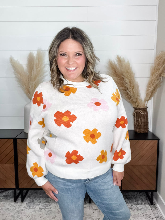 One Eleven North "Felicia" fall floral long sleeve sweater, front view | Lola Monroe Boutique