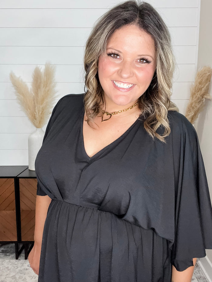 Dear Scarlett "Here We Go Again" V Neck 3/4 Bell Sleeve (Black)