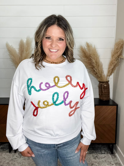 "Holly Jolly" Tinsel Crewneck