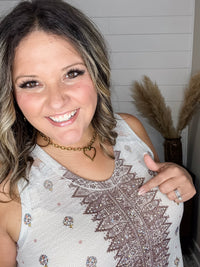 "It's A Date" Bejeweled with Lace Inserts V Neck Tank Top