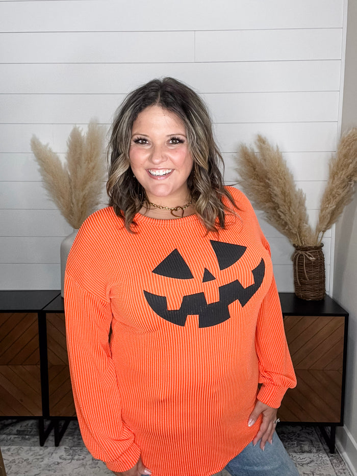 "Jack O Lantern" Long Sleeve Ribbed Top