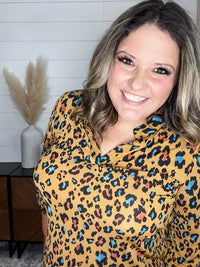 Dear Scarlett "Losing Battle" Animal Print Lizzy 3/4 Sleeve Split Neck