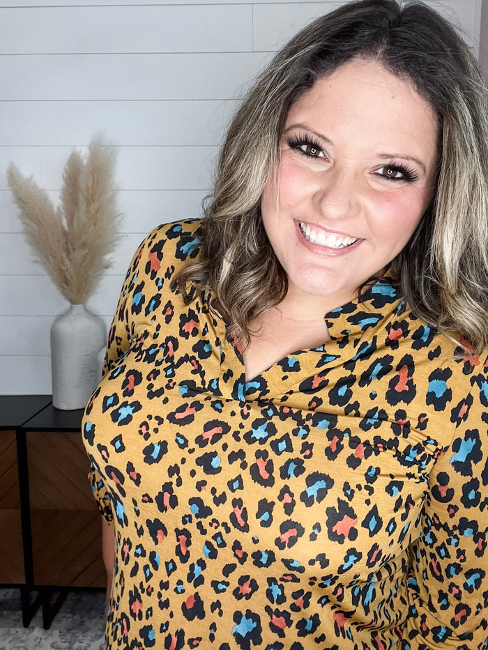 Dear Scarlett "Losing Battle" Animal Print Lizzy 3/4 Sleeve Split Neck