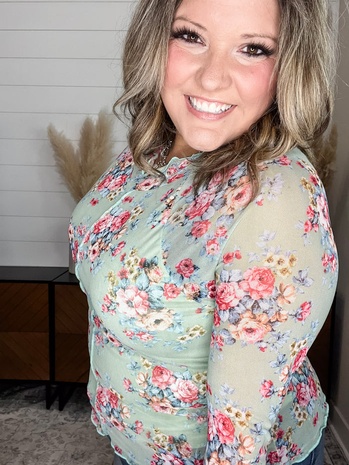 "Disengaged" Long Sleeve Shear Mock Neck (Sage)