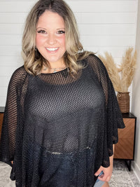 "Added Touch" Loose Knit Cover Up Top (Black)