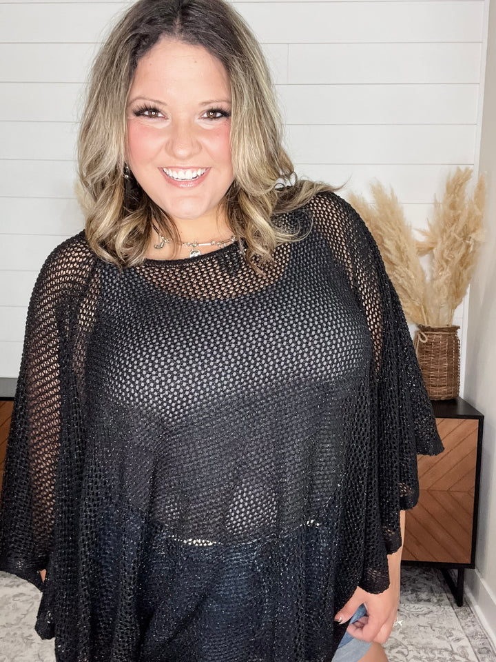 "Added Touch" Loose Knit Cover Up Top (Black)
