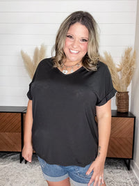 Dear Scarlett "Boise" U Neck Cuffed Short Sleeve (Black)