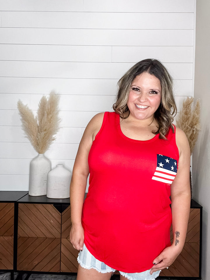 "Ole Glory" Flag Pocket Detail Tank (Red)