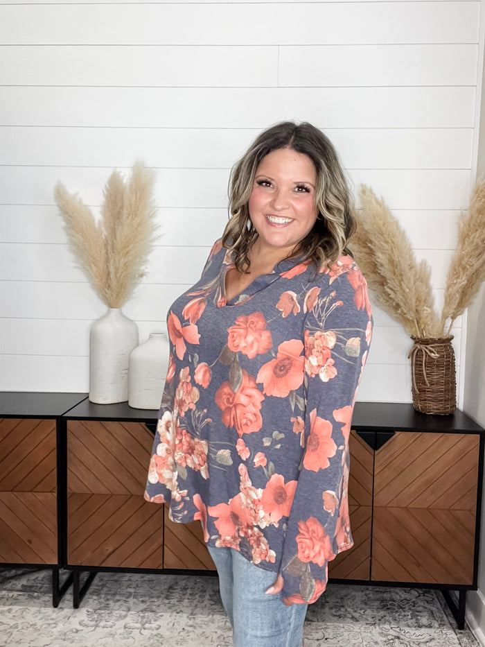 Dear Scarlett "Walk Away" Floral Long Sleeve Split Neck