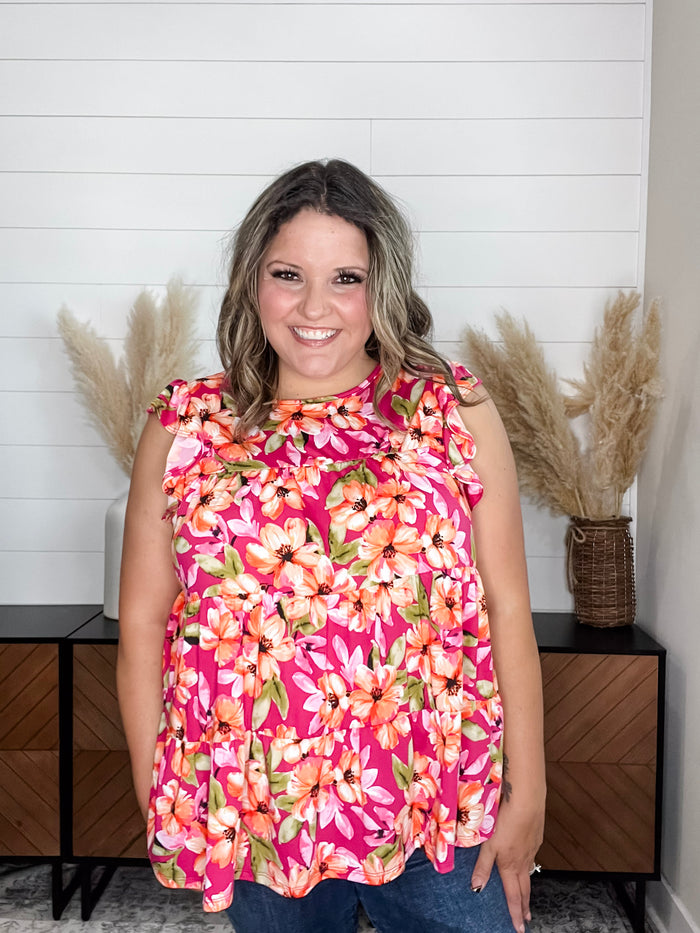 "Esme" Floral Ruffle Cap Sleeve Tiered Top