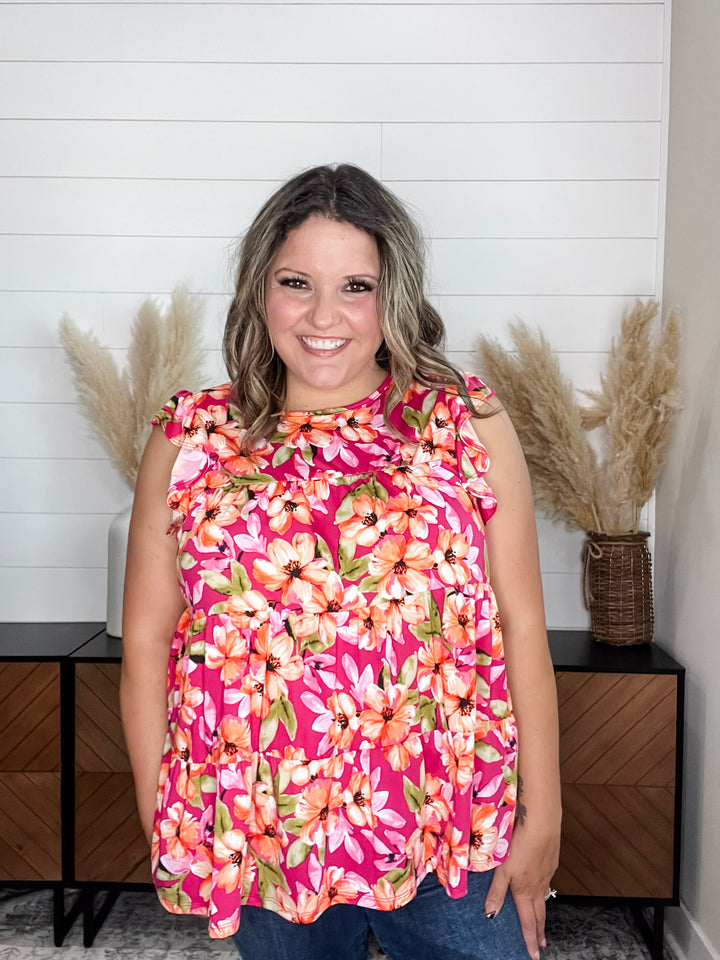 "Esme" Floral Ruffle Cap Sleeve Tiered Top