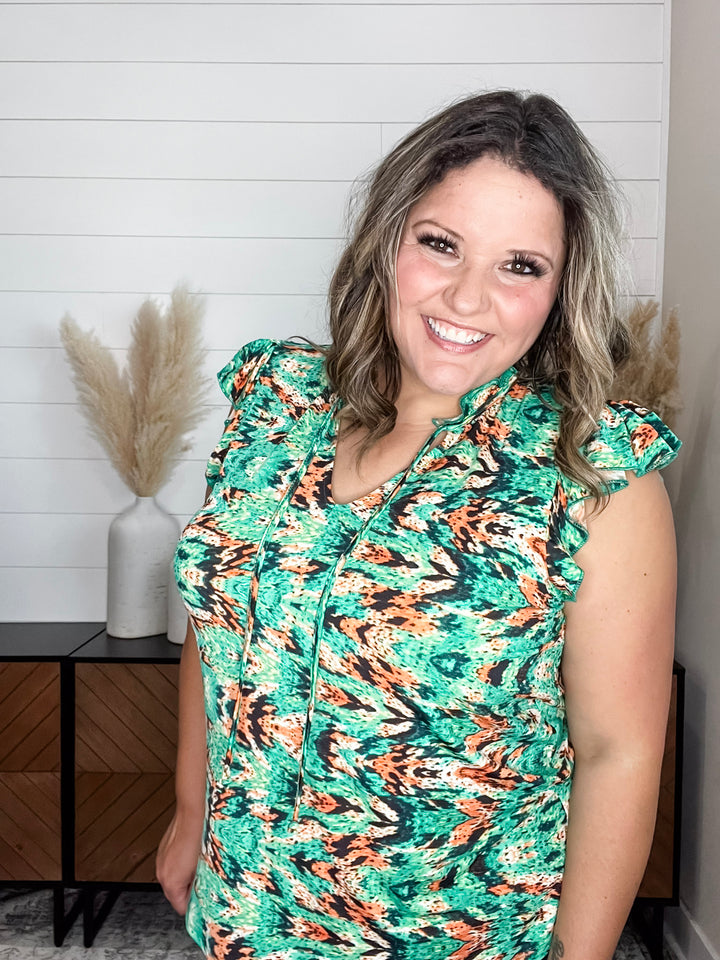 "Gator" Ruffle Cap Sleeve and Collar with Tie Detail