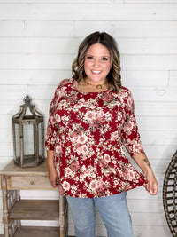 Dear Scarlett "Tammie" Floral 3/4 Sleeve Babydoll