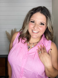 "Kailyn" Pintuck Sleeveless Button Up