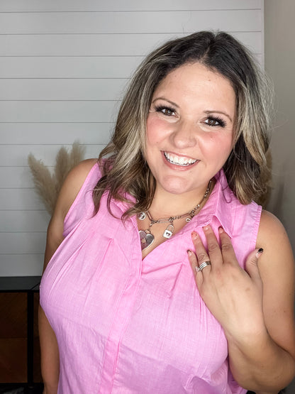 "Kailyn" Pintuck Sleeveless Button Up