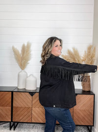 "Shake It Off" Black Denim Jacket with Fringe
