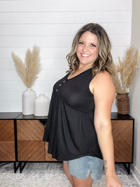 "Lottie" Babydoll V Neck Tank Top (Black)