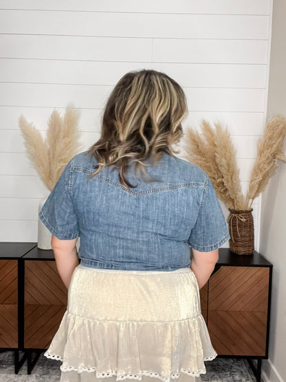 "Open Spaces" Short Sleeve Denim Crop Button Up