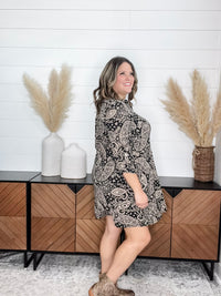 Dear Scarlett "Lithium" 3/4 Sleeve Split Neck Dress with Pockets