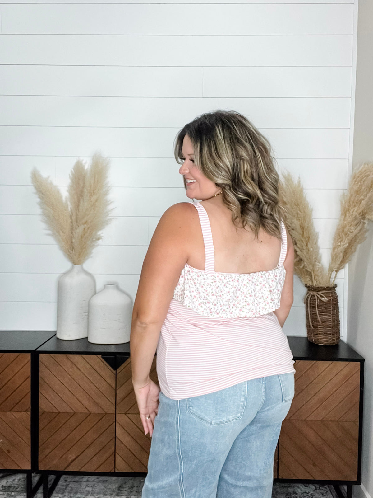 "Blatant" Floral Tank Top with Ruffle Detail