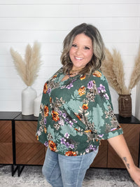 "Abbot" Criss Cross Front Boxy 3/4 Sleeve