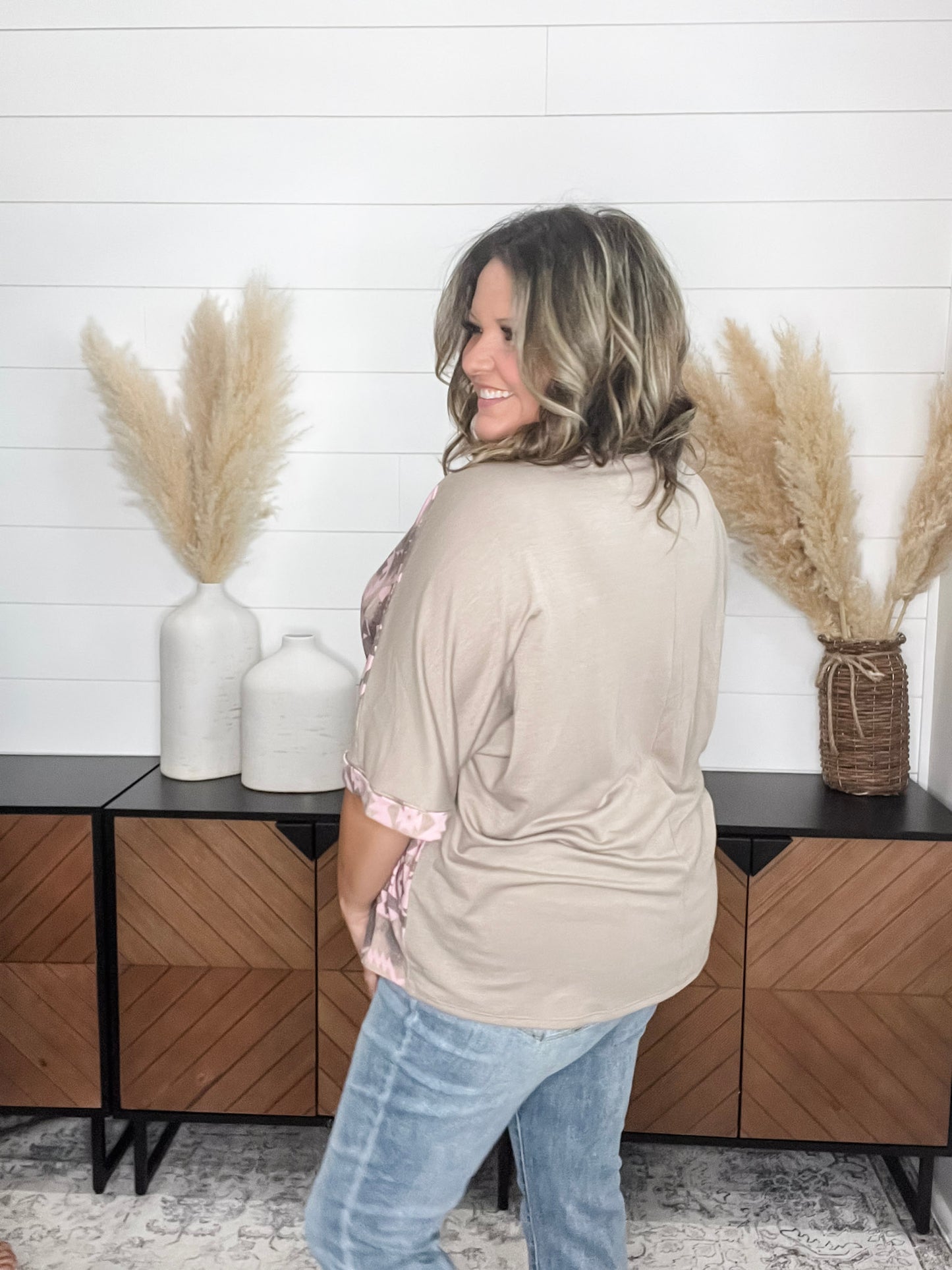 "Belgrade" 3/4 Sleeve Boxy Top with Criss Cross Front