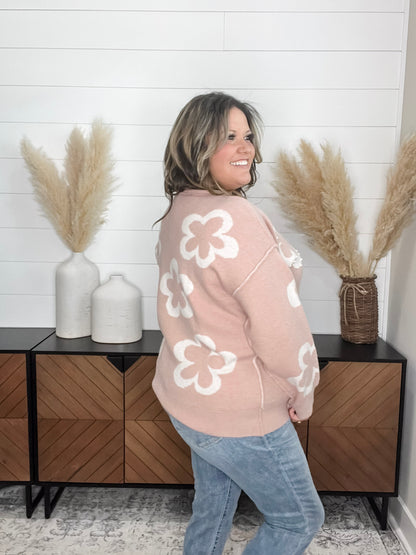 "Cartwright" Floral Print Pearl Embellished Sweater