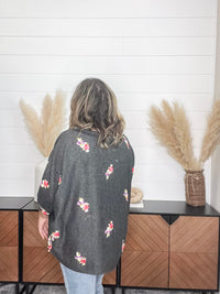 Dear Scarlett "Deceptive" Floral Embroidered Short Sleeve Dolman with Cuff and Collar (Black)