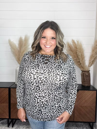 "Dixie" Animal Print Long Sleeve with Criss Cross Design (Grey)