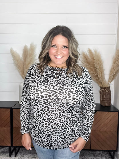 "Dixie" Animal Print Long Sleeve with Criss Cross Design (Grey)
