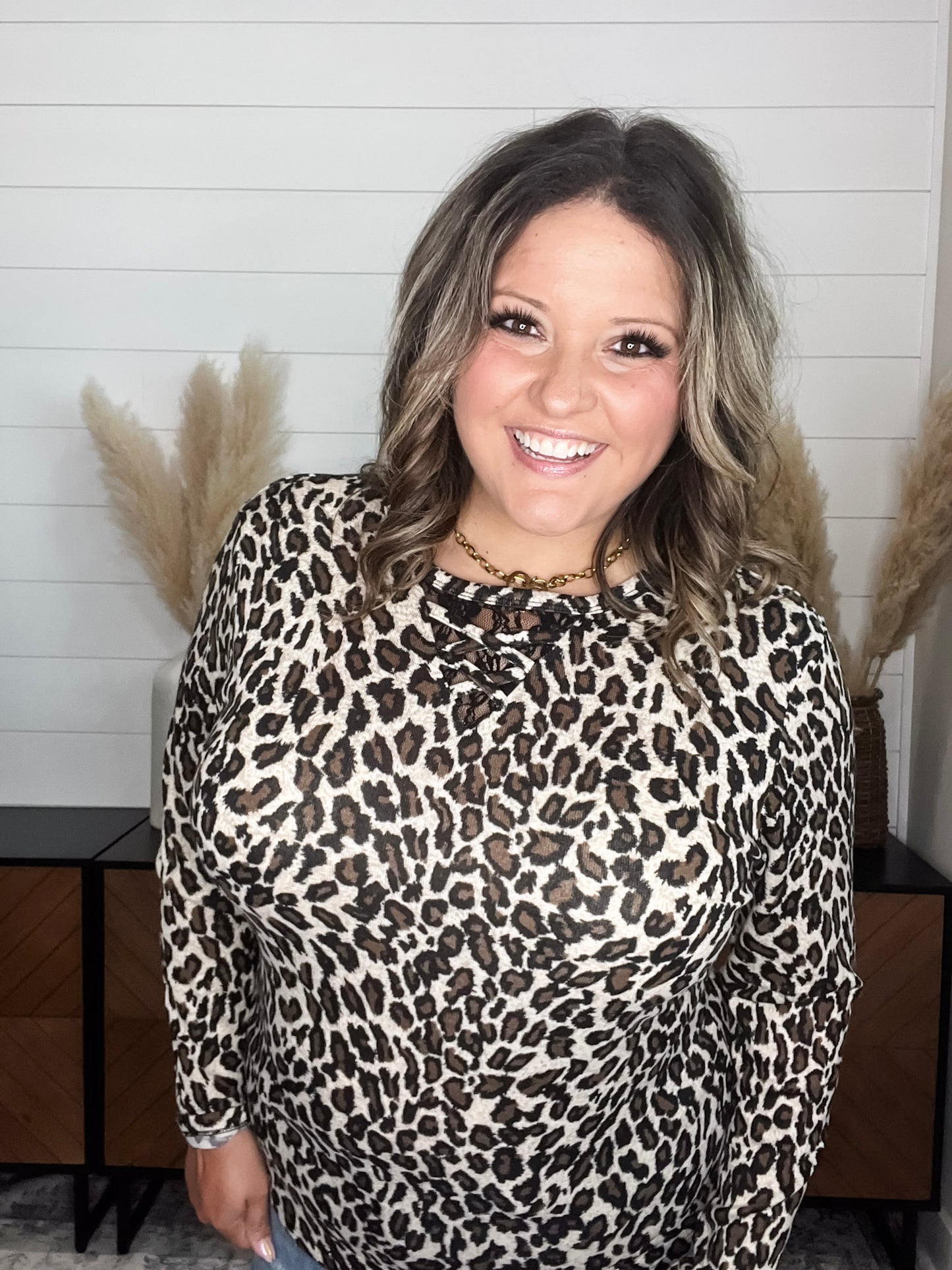"Dixie" Animal Print Long Sleeve with Criss Cross Design (Beige)