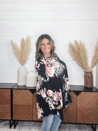 "Double Down" Floral and Animal Print Shark Bite Tunic with Pockets