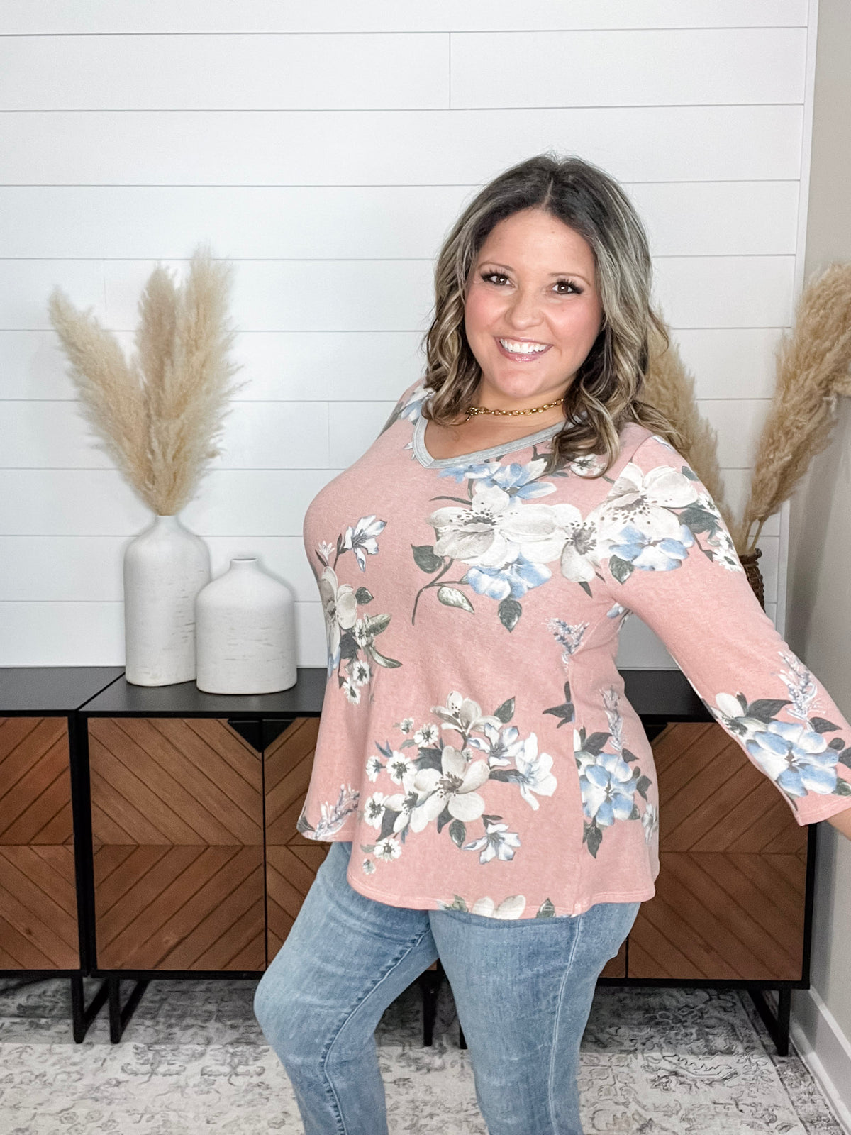 Dear Scarlett "Forgiven" Floral Long Sleeve U Neck