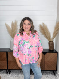 Dear Scarlett "Inclined" Floral 3/4 Sleeve Split Neck Tops
