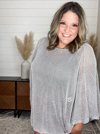 "Added Touch" Loose Knit Cover Up Top (Silver)
