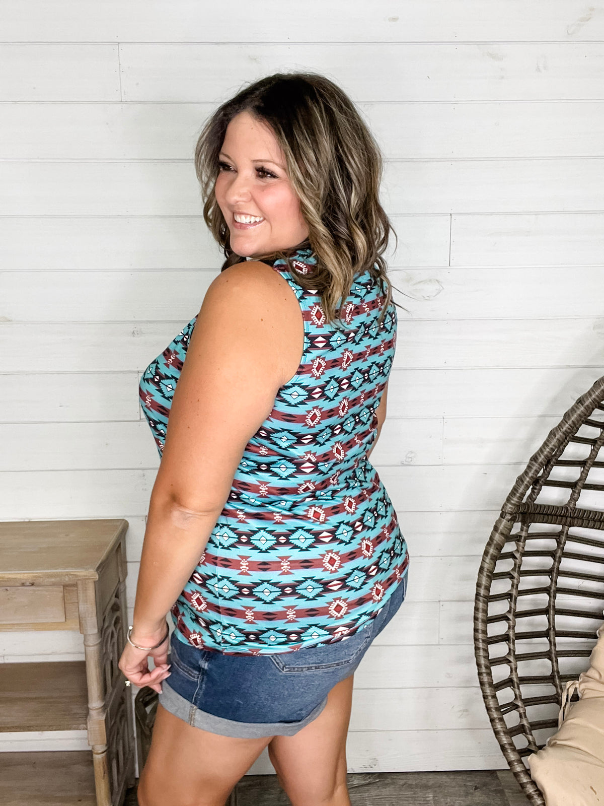 "Turner" Aztec Print Lace Detail Tank