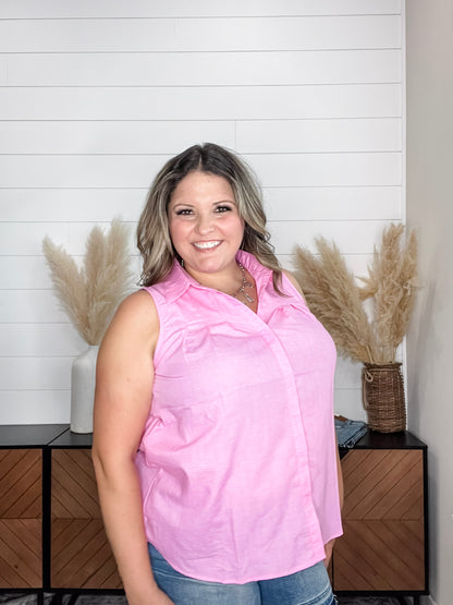 "Kailyn" Pintuck Sleeveless Button Up