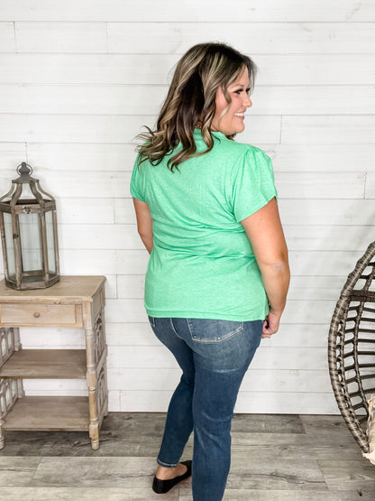 "Just The Beginning Chapter Two" Solid Tulip Sleeve V Neck (Green)