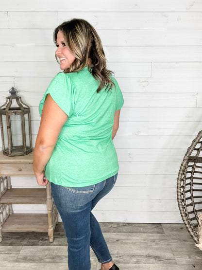 "Just The Beginning Chapter Two" Solid Tulip Sleeve V Neck (Green)