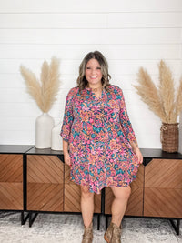Dear Scarlett "Carbon" 3/4 Sleeve Split Neck Dress with Pockets